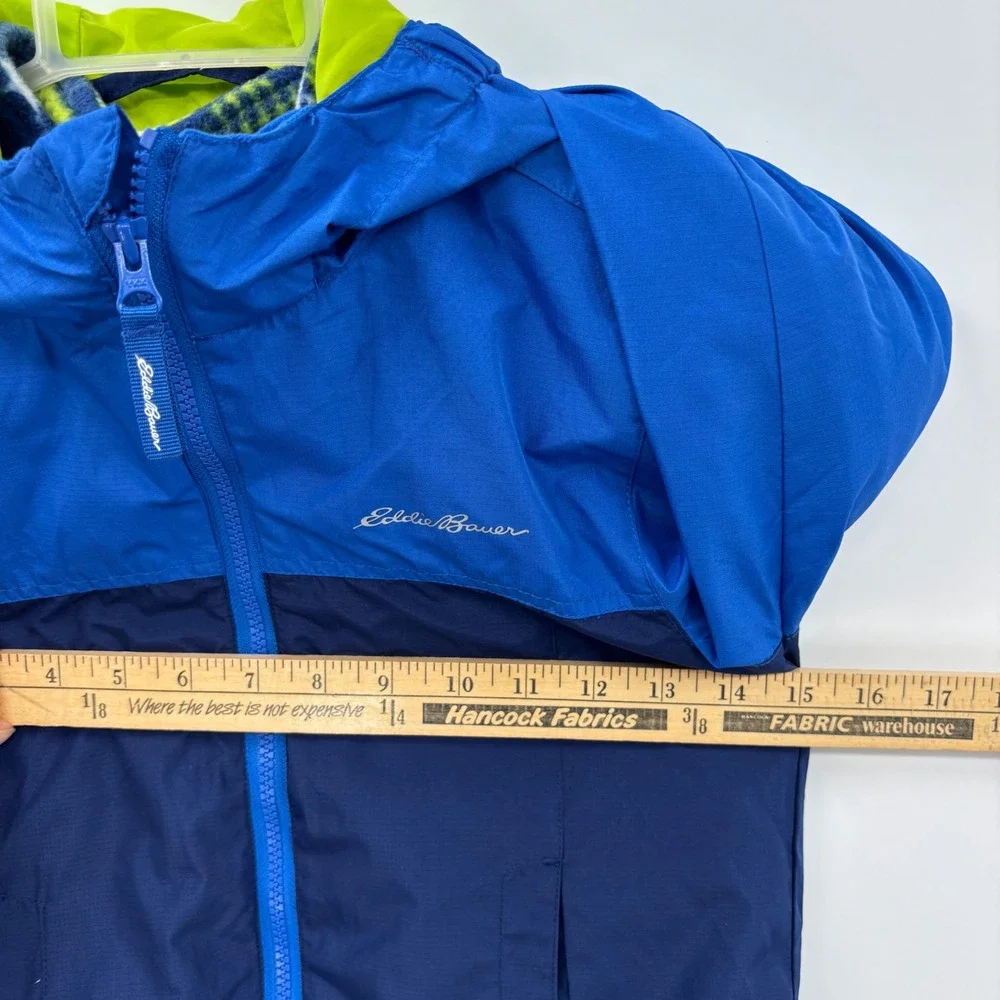 Eddie Bauer Windbreaker Jacket Kids XS 5/6 Blue Fleece Lined Dinosaur Outdoor